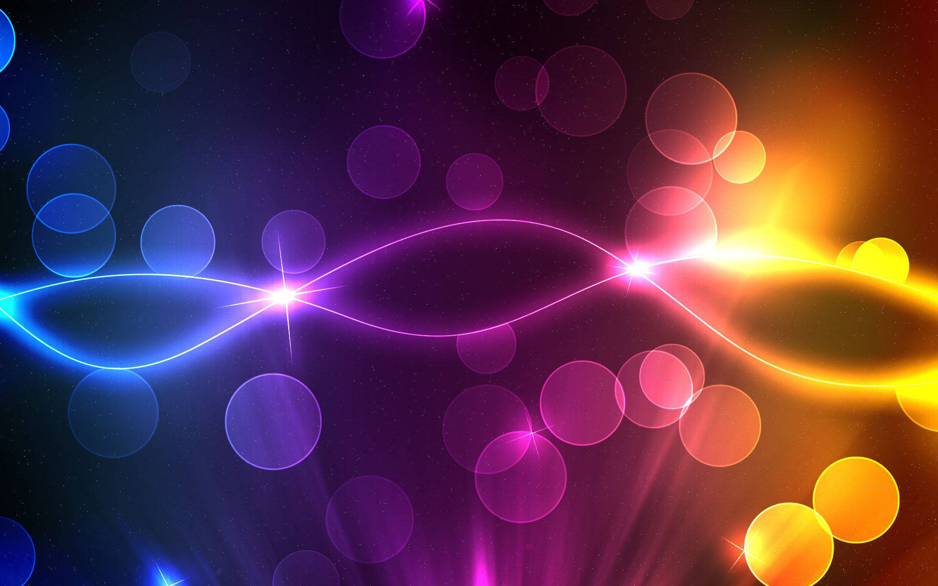 neon waves, blue, orange, Full HD Desktop Wallpaper