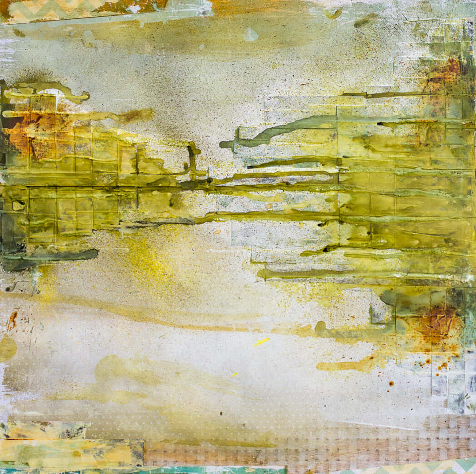 mixed media, abstract mixed media artwork, layered yellows greens and browns, SD Desktop Wallpaper