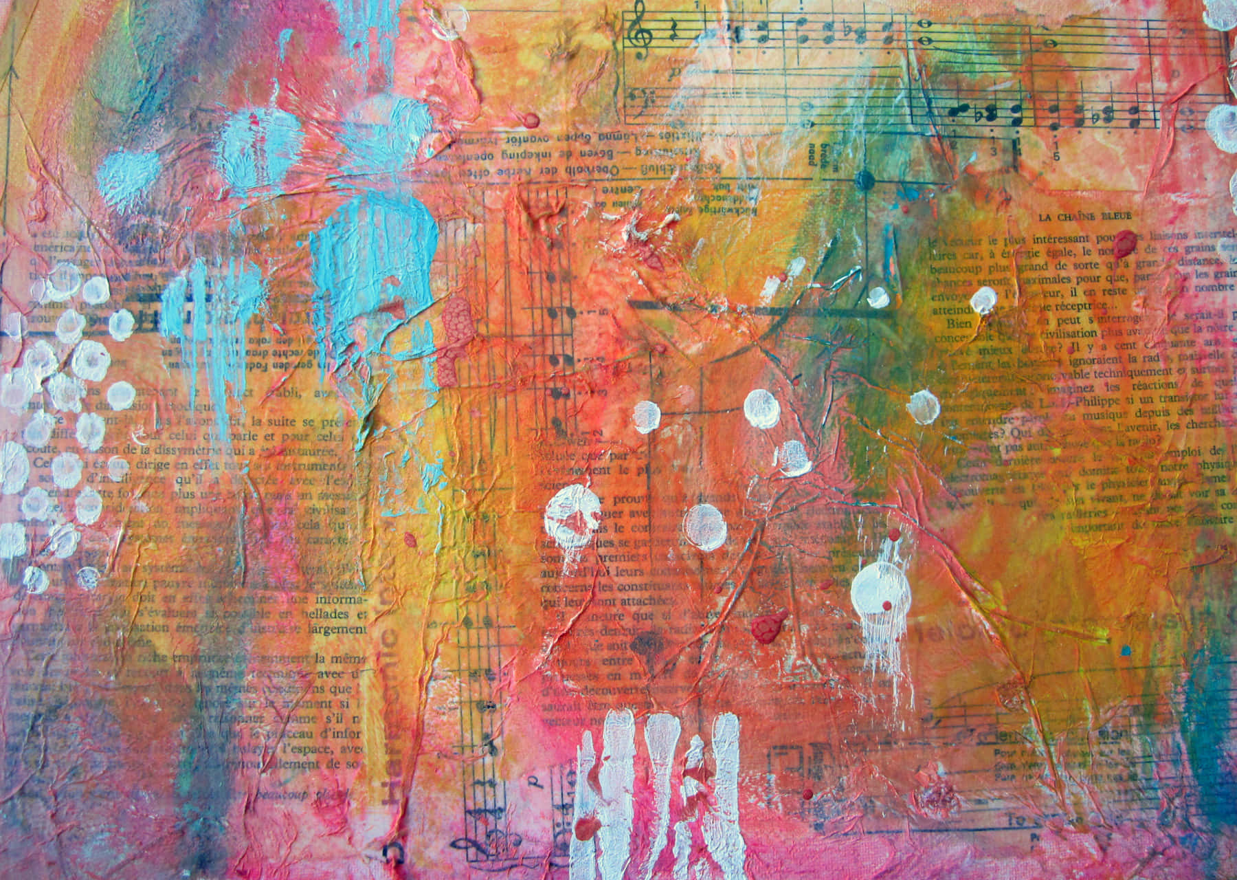 abstract artwork, layered paint splatters, music notes, HD Desktop Wallpaper