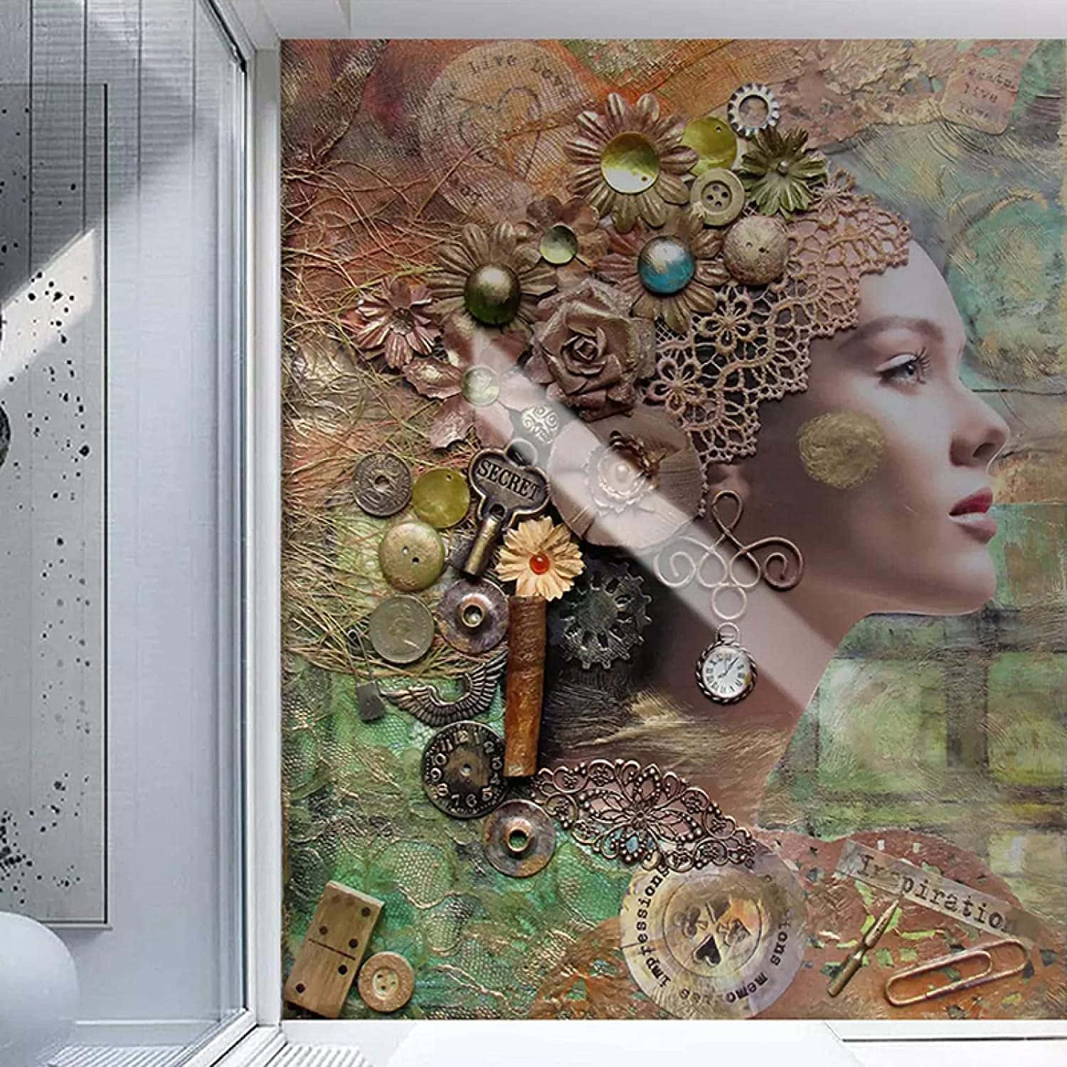 vintage gears, lace, textured collage background, HD Desktop Wallpaper