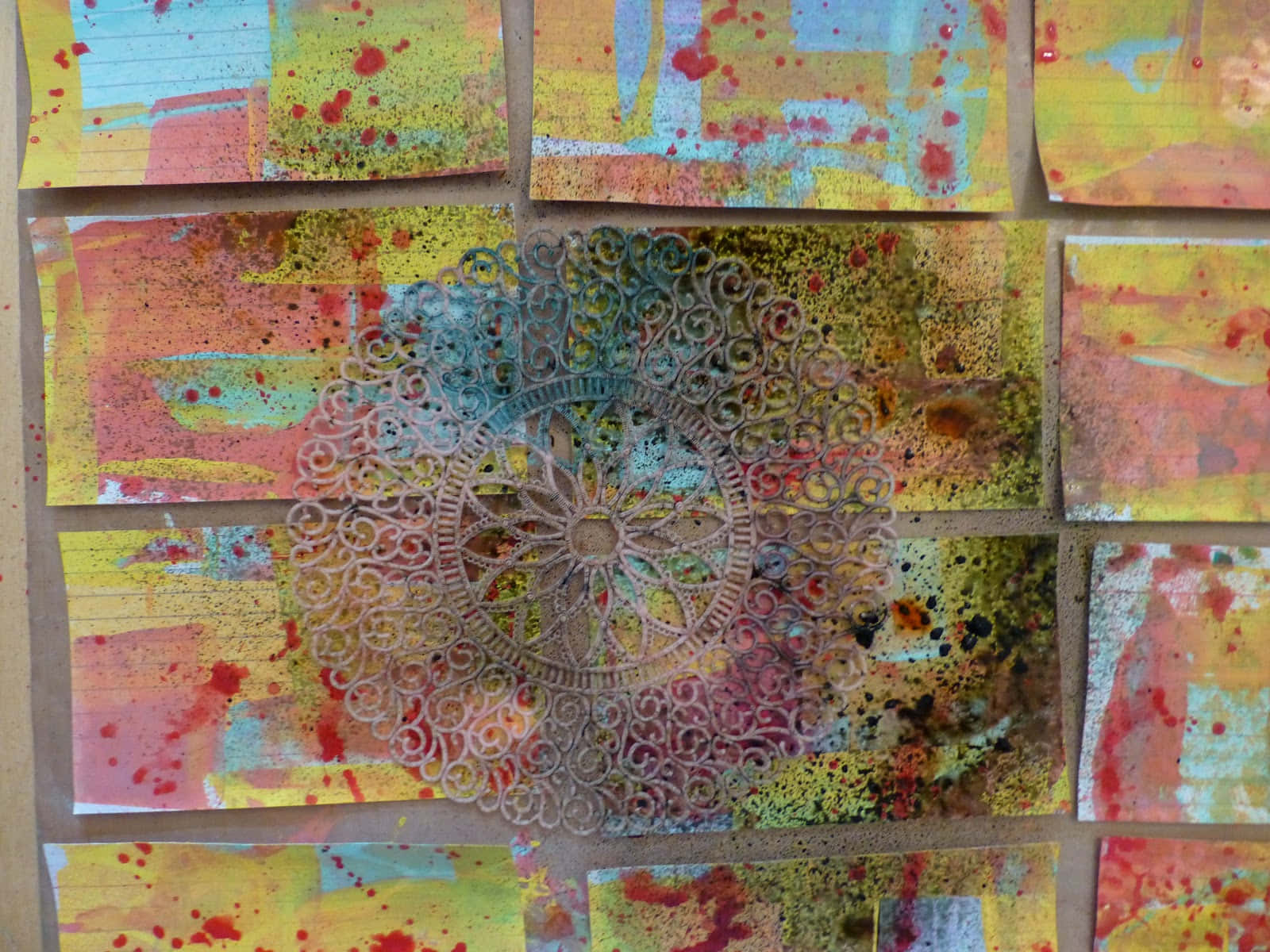 Mixed Media, abstract collage, colorful painted squares, HD Desktop Wallpaper