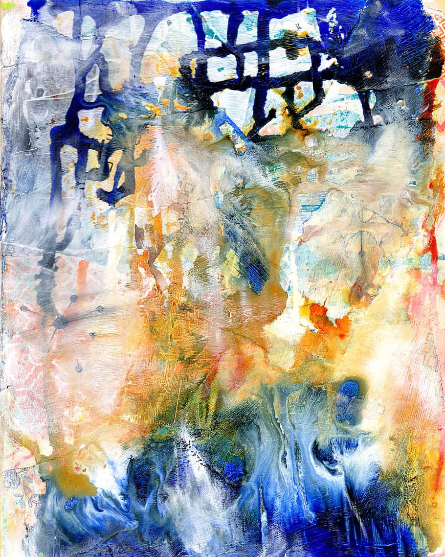 Mixed Media, blue strokes, orange swirls, SD Phone Wallpaper
