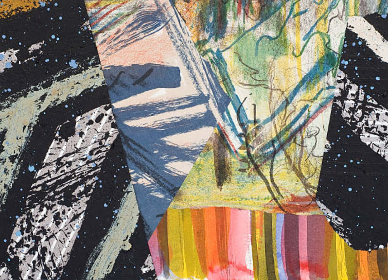 Mixed Media Artwork, vibrant abstract collage, bold brushstrokes splatters, SD Desktop Wallpaper