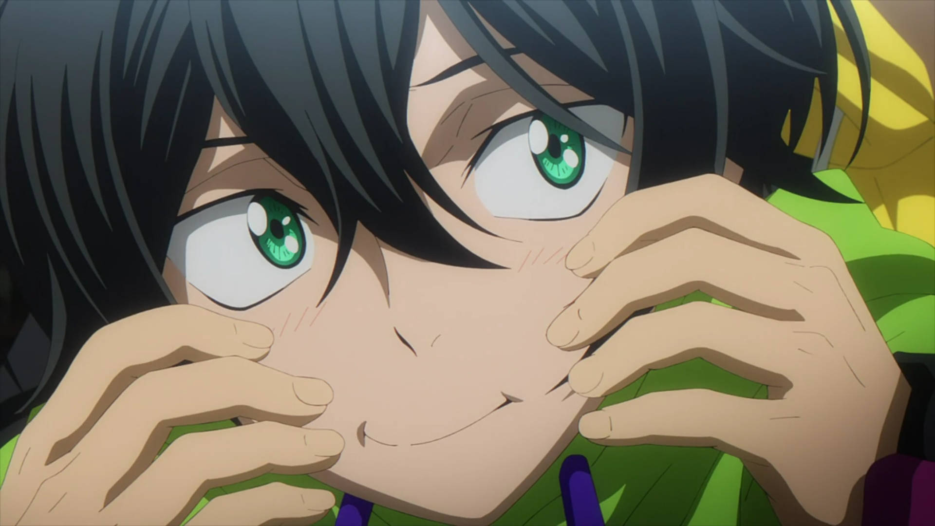 Miya Chinen, vibrant green eyes, dark hair, Full HD Desktop Wallpaper