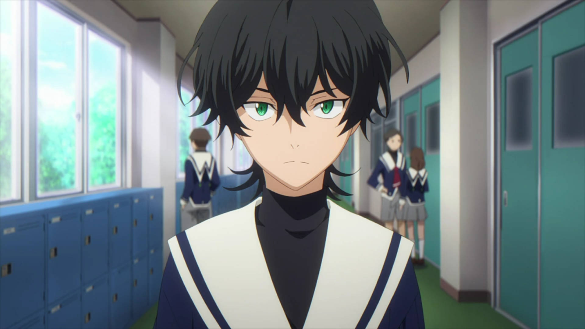 Miya Chinen, green eyes, black hair, Full HD Desktop Wallpaper