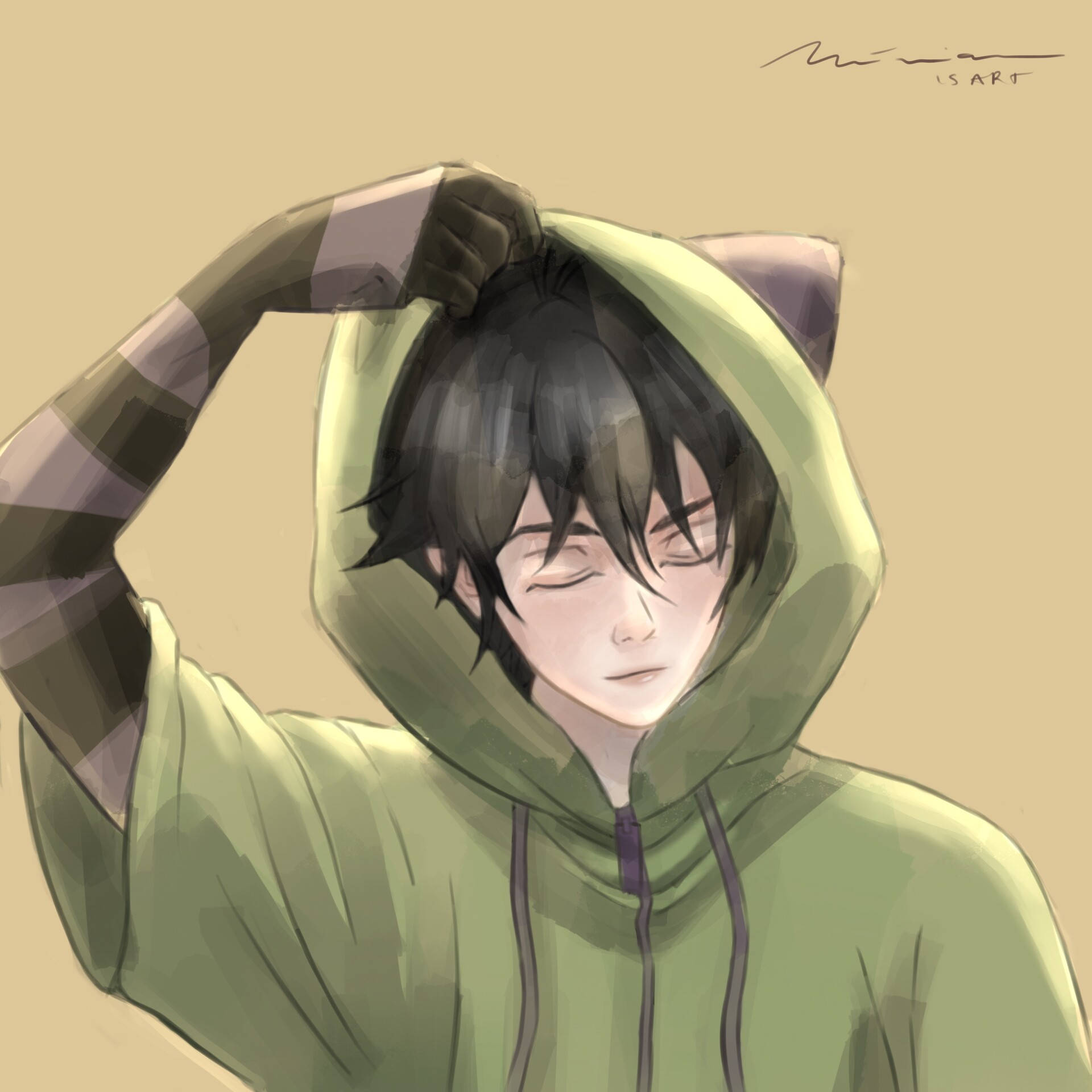 Miya Chinen, green jacket, cat ears, Full HD Desktop Wallpaper