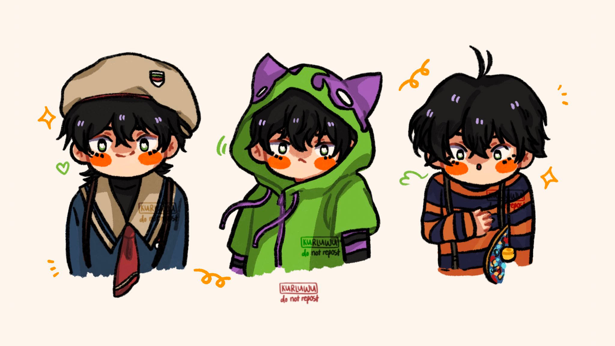 Miya Chinen, chibi anime boys, black hair, Full HD Desktop Wallpaper