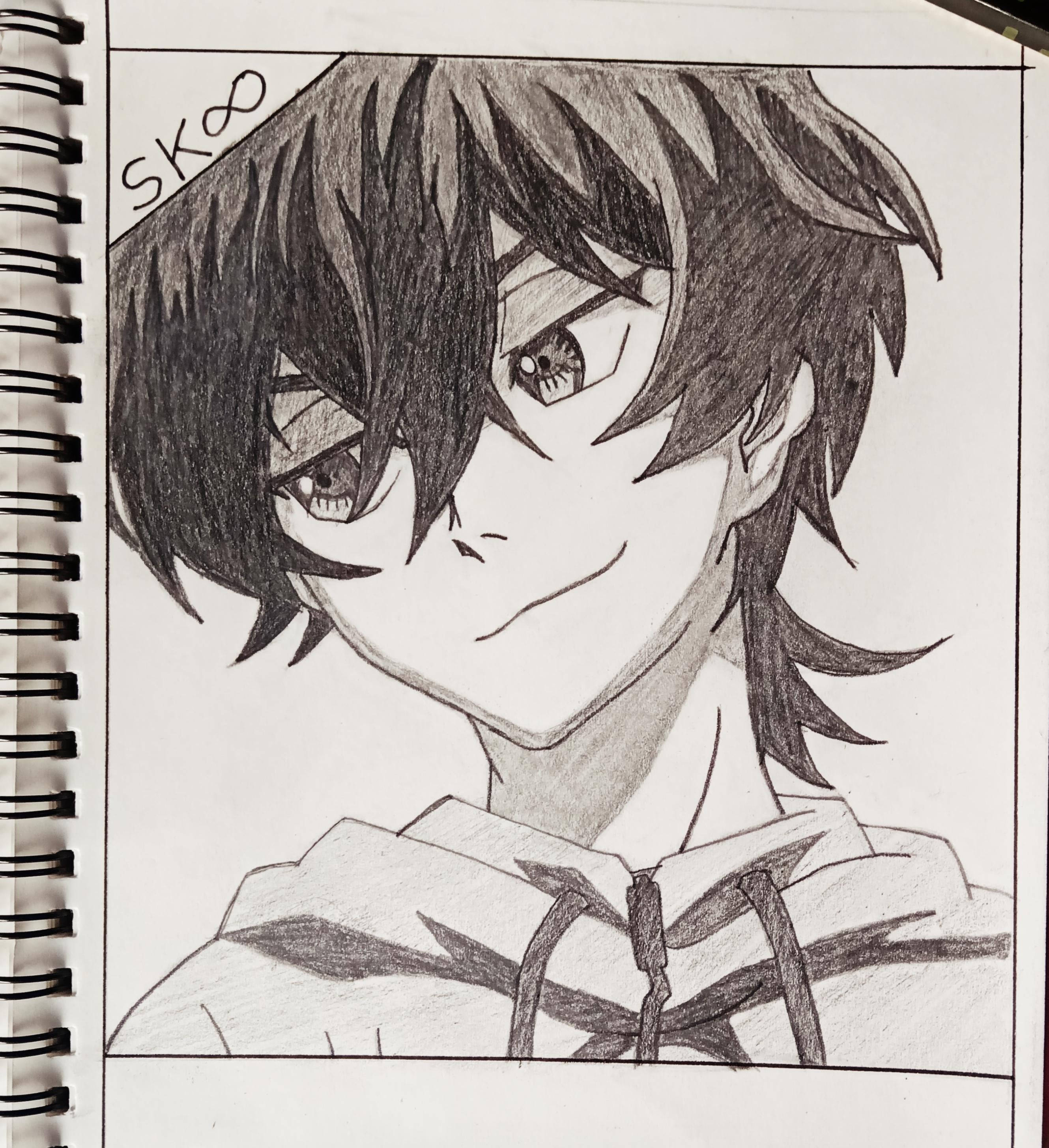 Miya Chinen, pencil sketch, anime-style male character, 2K Phone Wallpaper