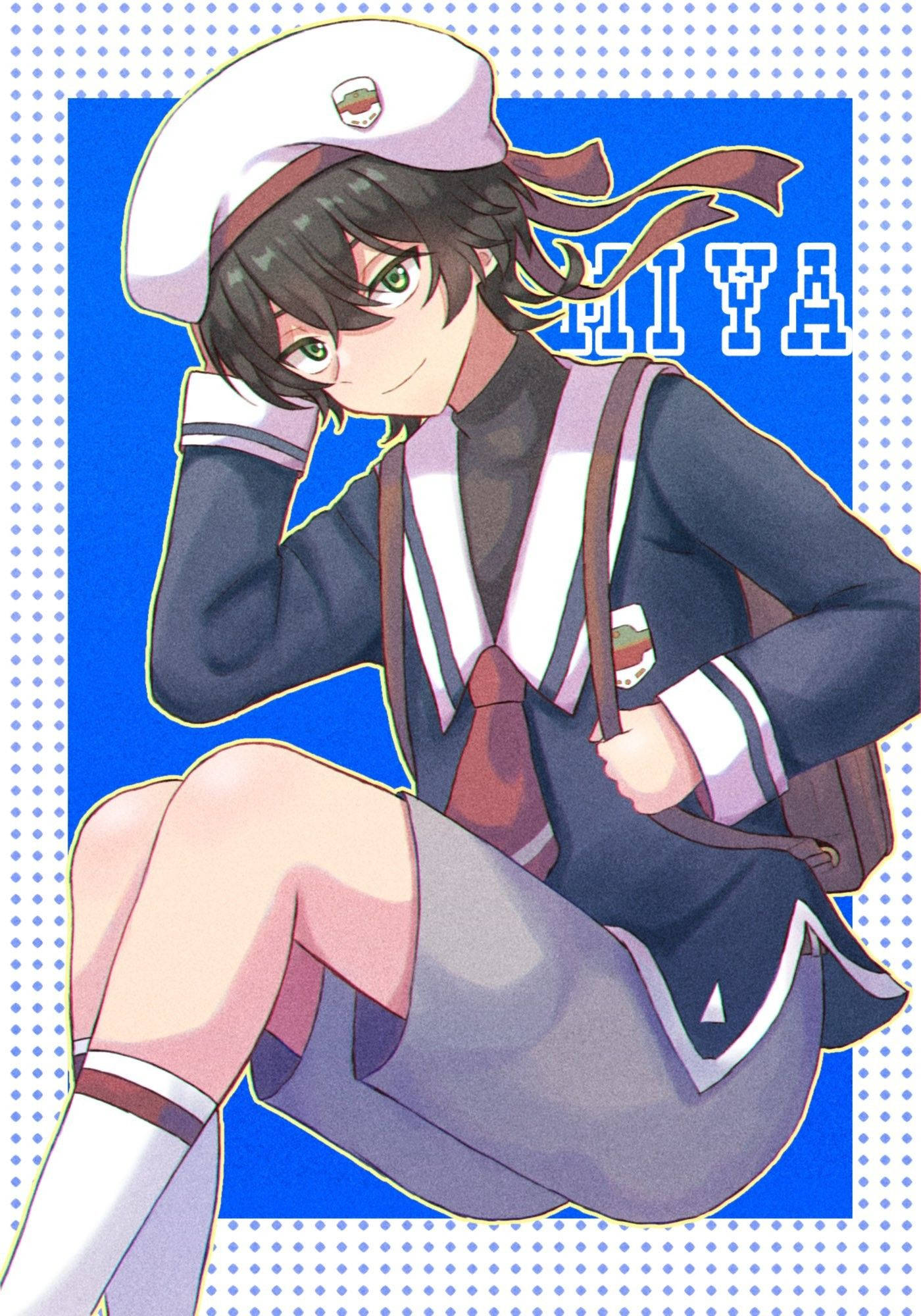 Miya Chinen, sailor uniform, vibrant blue background, Full HD Phone Wallpaper