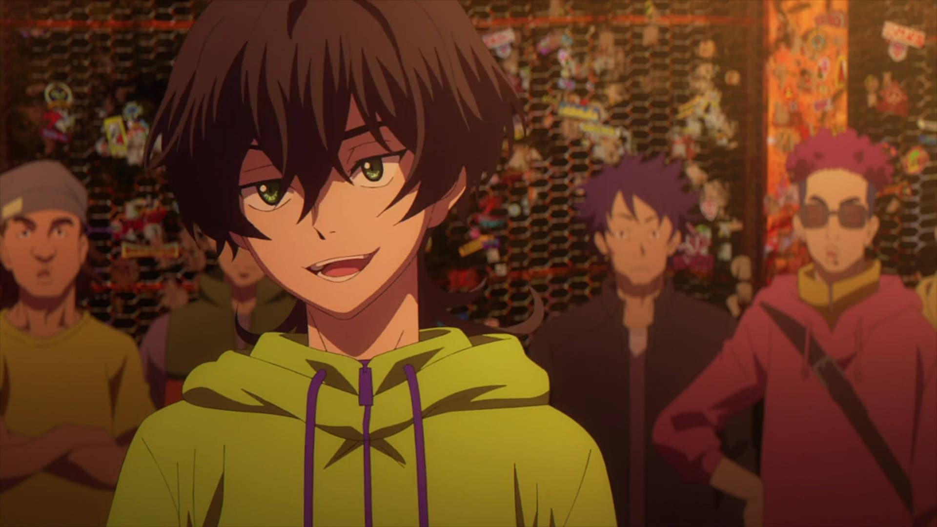 Miya Chinen, yellow hoodie, crowded alleyway, Full HD Desktop Wallpaper
