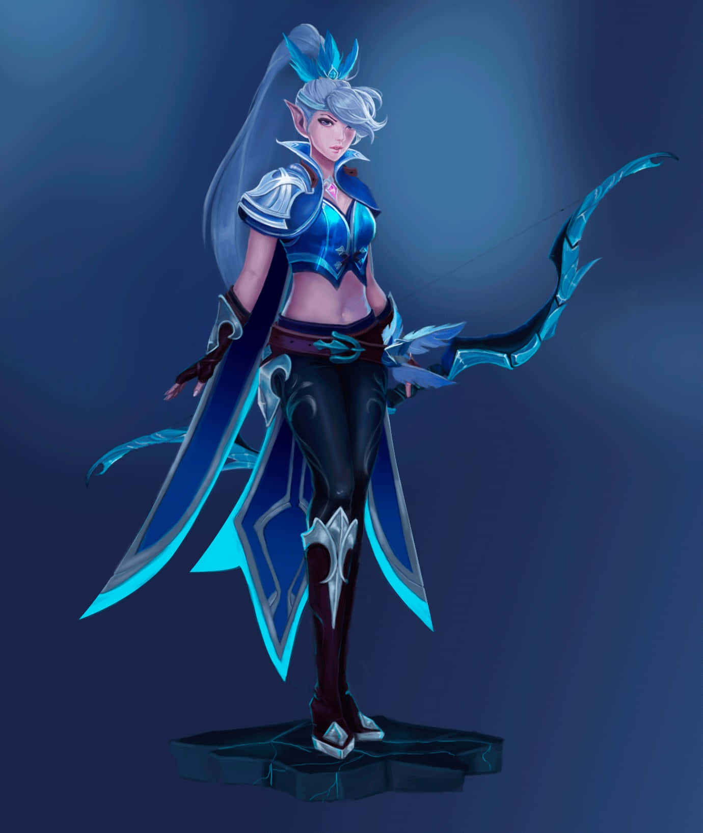 Miya Mobile Legend, blue-armored elf archer, glowing cyan accents, HD Phone Wallpaper