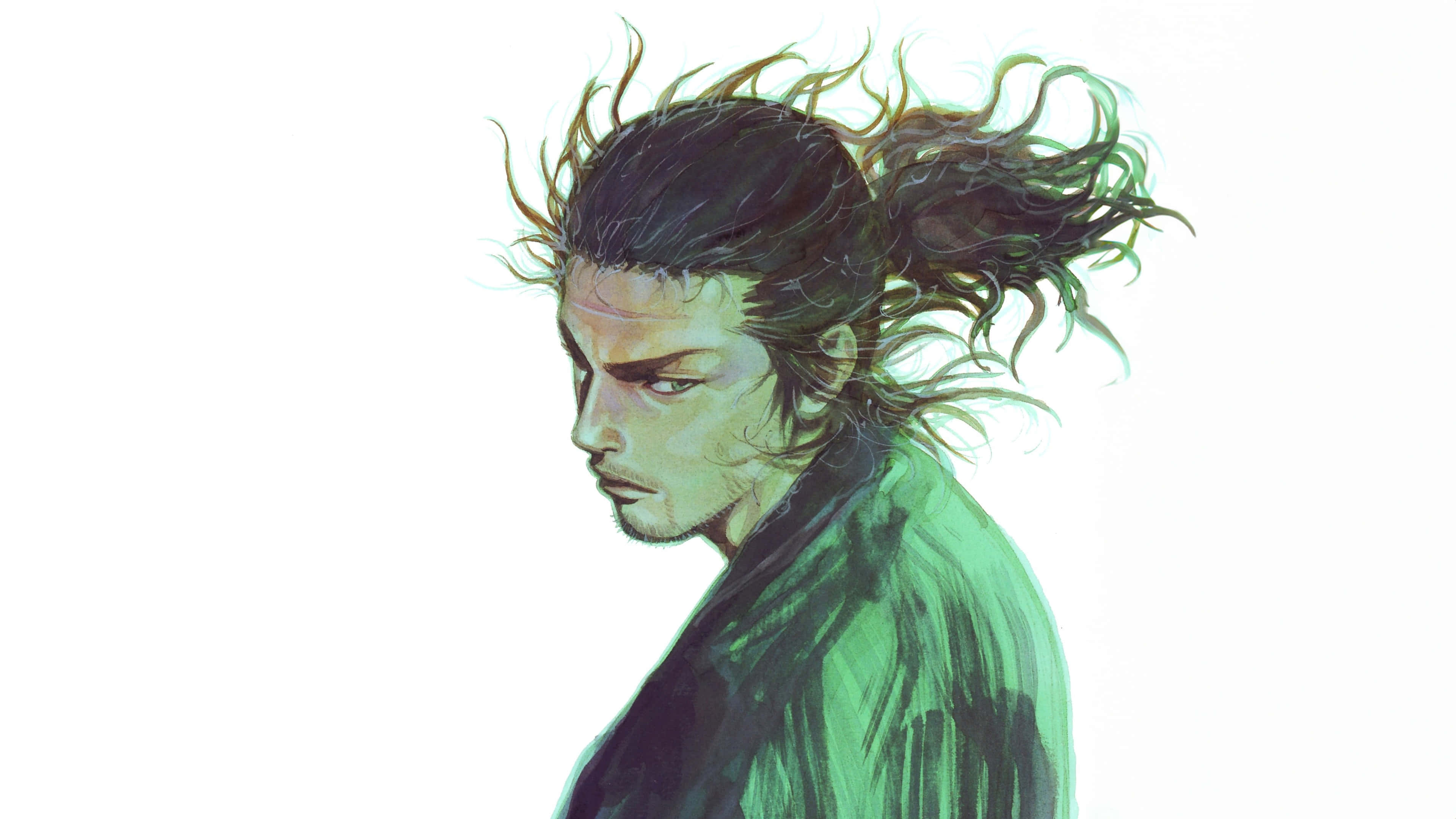 Miyamoto Musashi, samurai, green jacket, 4K Desktop Wallpaper