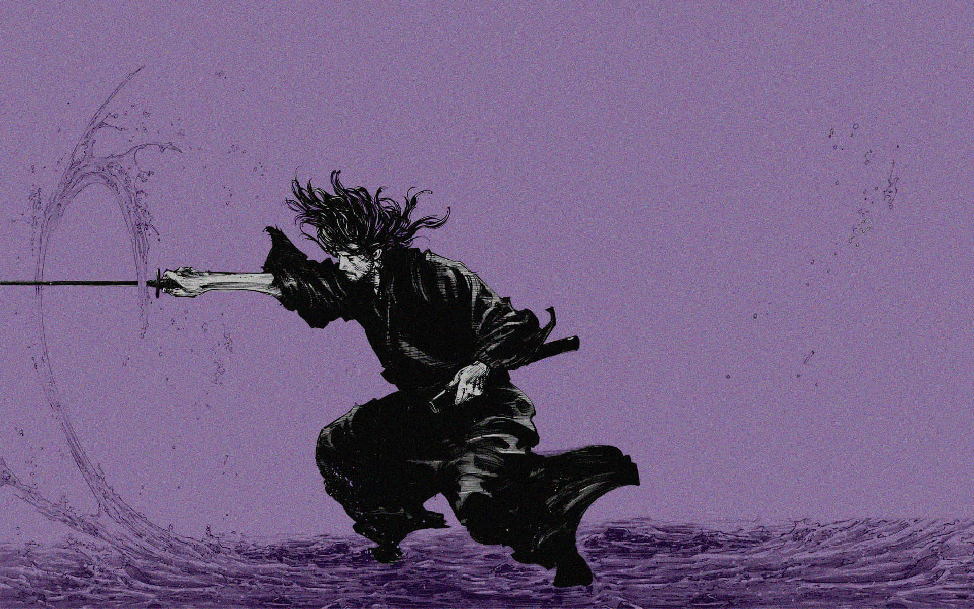 Miyamoto Musashi, sword stance, black-clad samurai, Full HD Desktop Wallpaper
