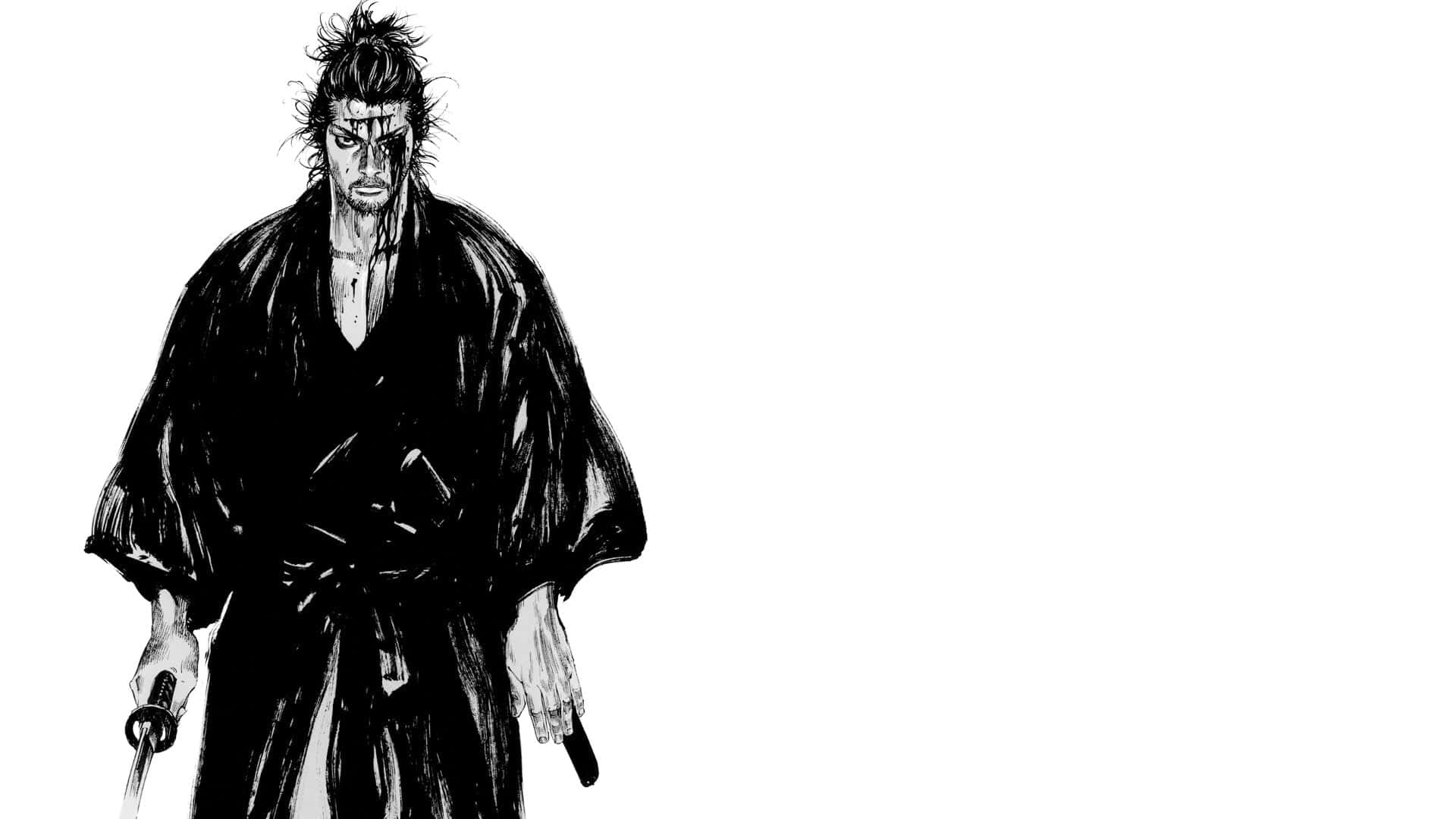 Miyamoto Musashi, samurai warrior, black robe, Full HD Desktop Wallpaper