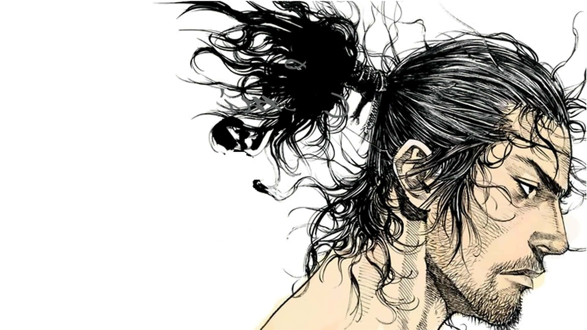 Miyamoto Musashi, samurai sketch, black ink illustration, Full HD Desktop Wallpaper