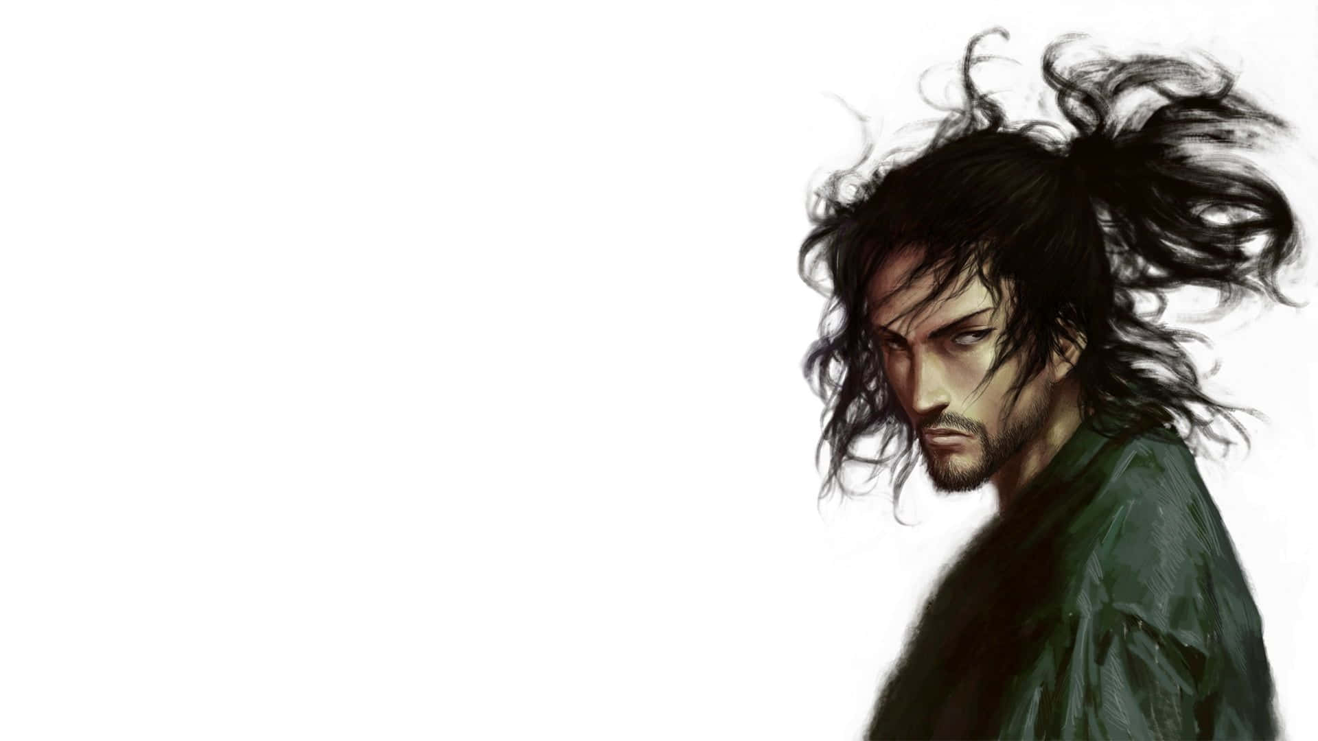 Miyamoto Musashi, anime-style, wild black hair, Full HD Desktop Wallpaper