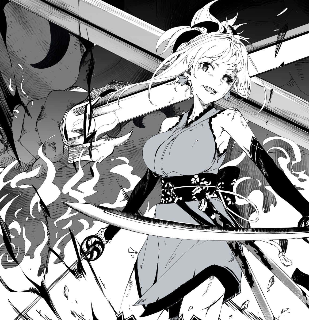Miyamoto Musashi, anime girl, sword, HD Phone Wallpaper