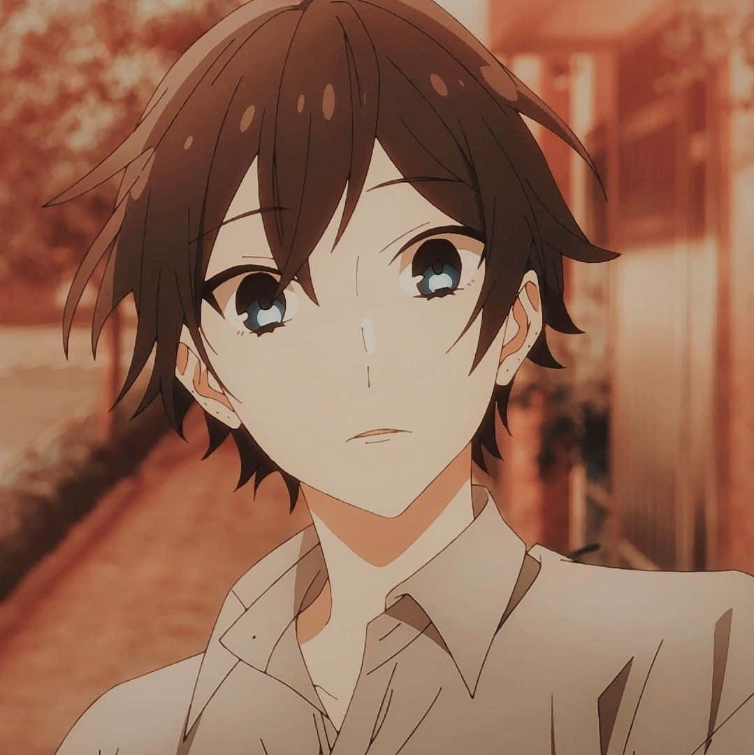 Miyamura, anime boy, brown hair, SD Phone Wallpaper