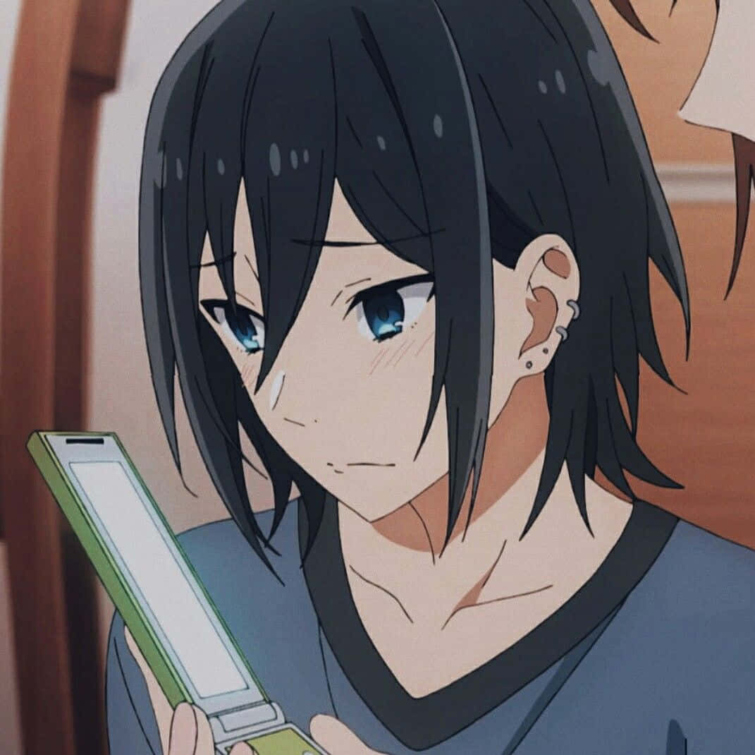 Miyamura, anime character, green flip phone, SD Desktop Wallpaper