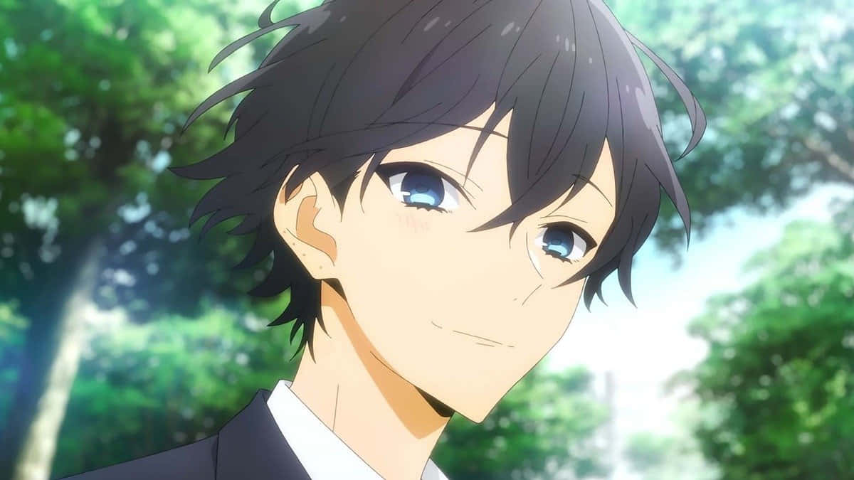 Miyamura, smiling, sunlit forest, SD Desktop Wallpaper