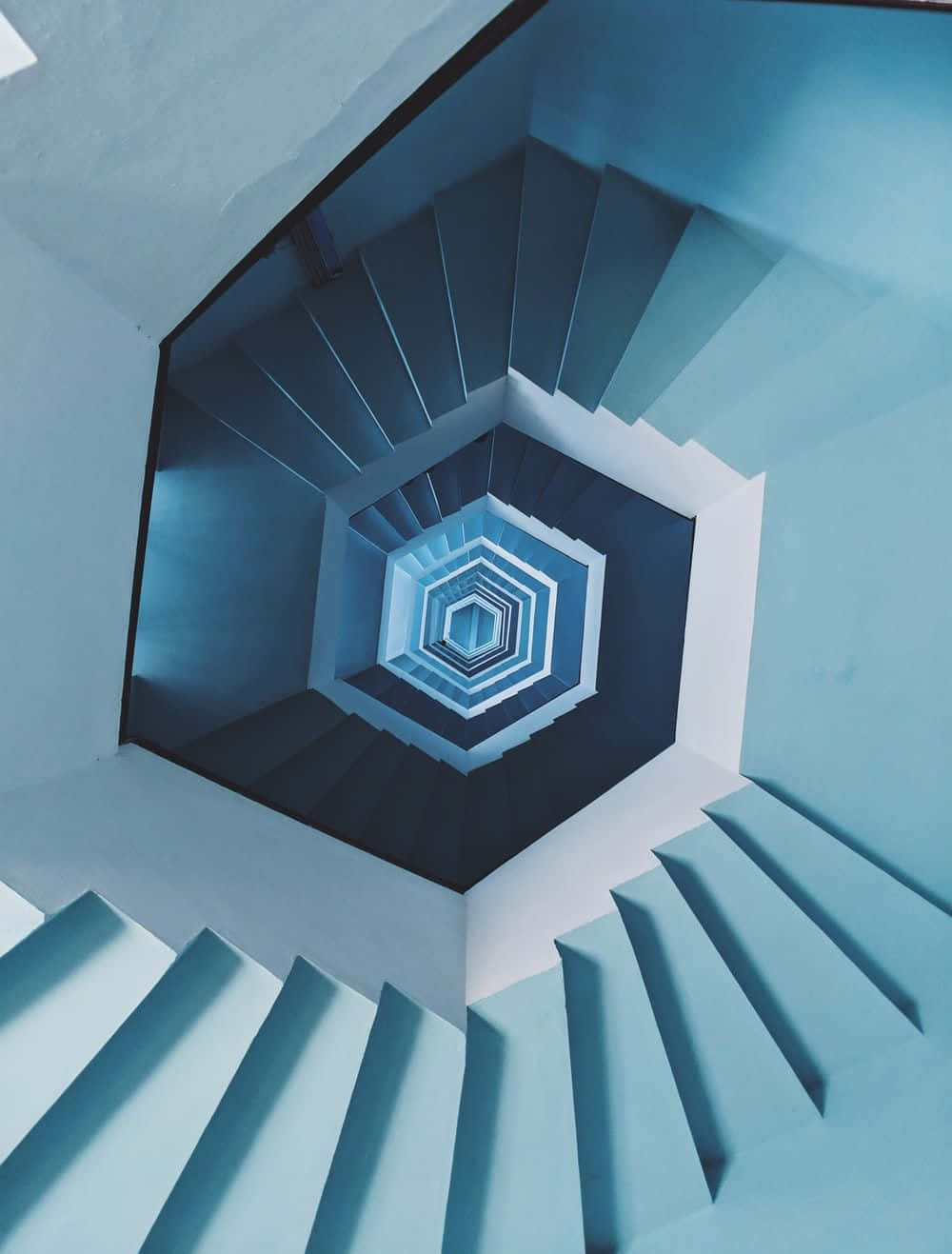 MKBHD, hexagonal spiral staircase, cool blue tones, HD Phone Wallpaper
