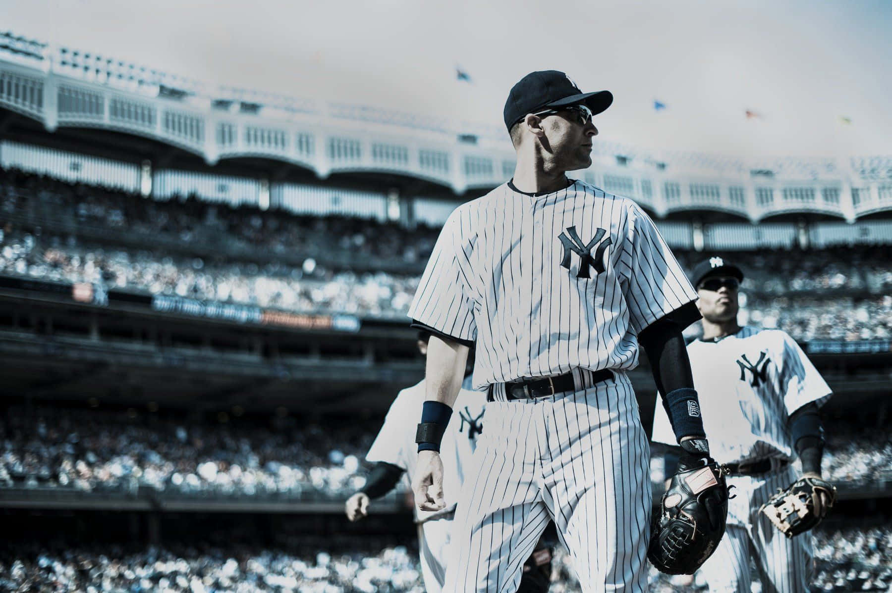 MLB Baseball League, pinstripe uniforms, sunlit stadium, HD Desktop Wallpaper