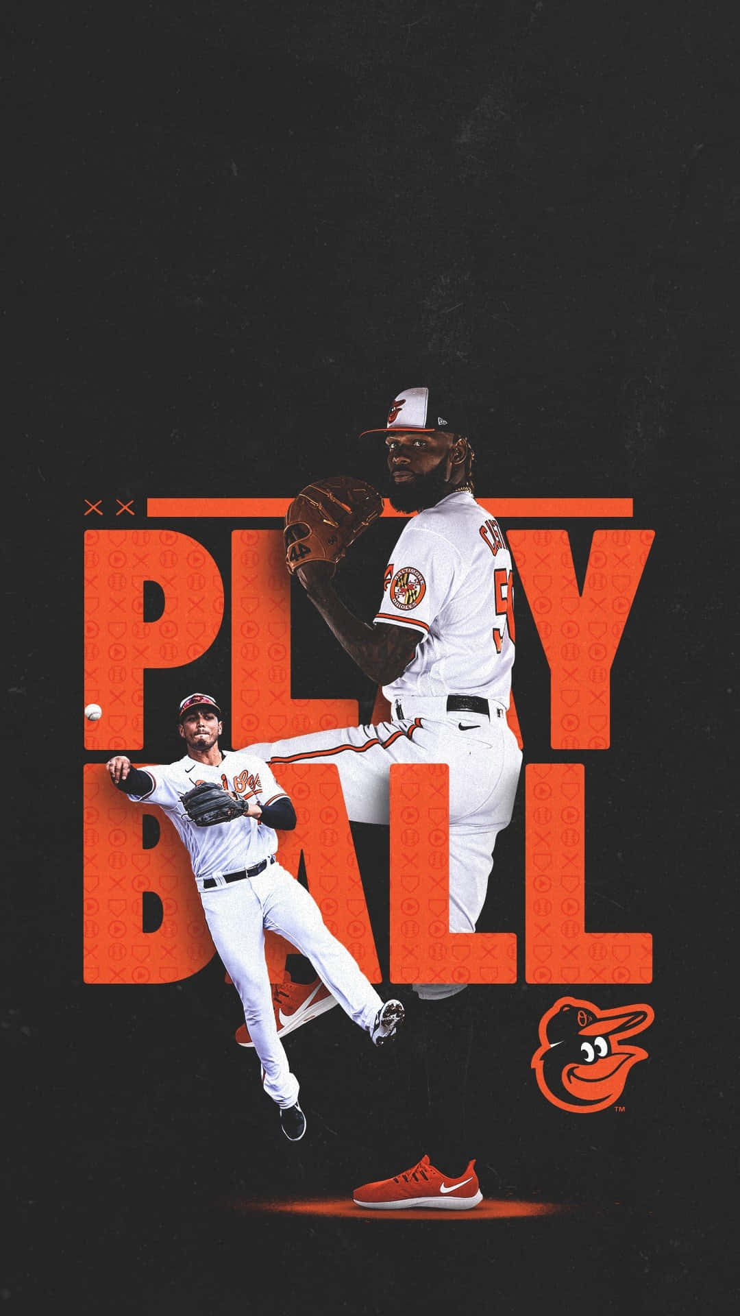MLB League, white uniforms, bold orange 'PLAY BALL' text, Full HD Phone Wallpaper