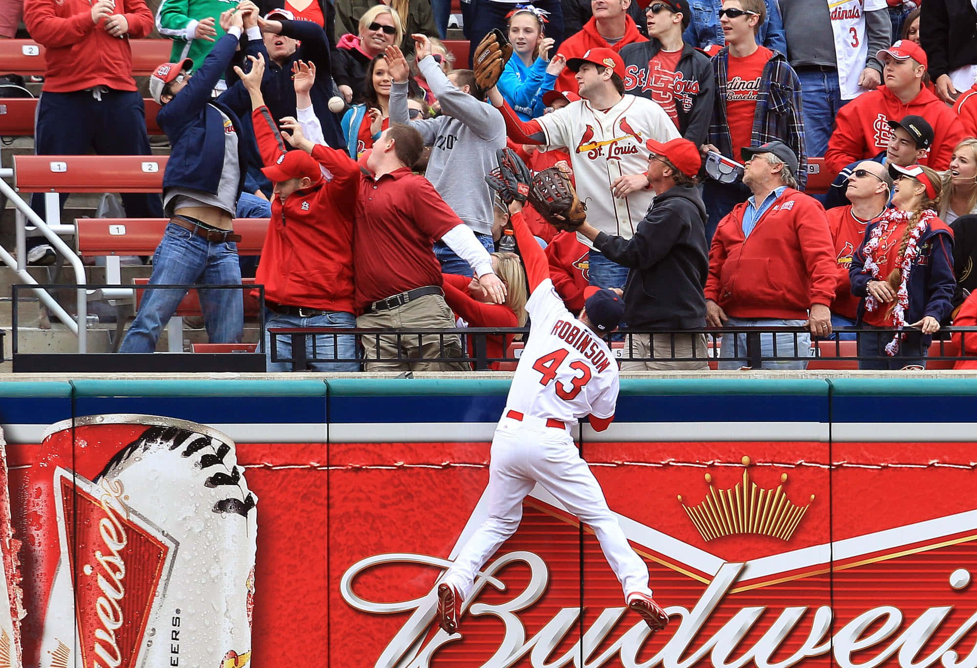 MLB Baseball League, white uniform, red Budweiser wall, Full HD Desktop Wallpaper