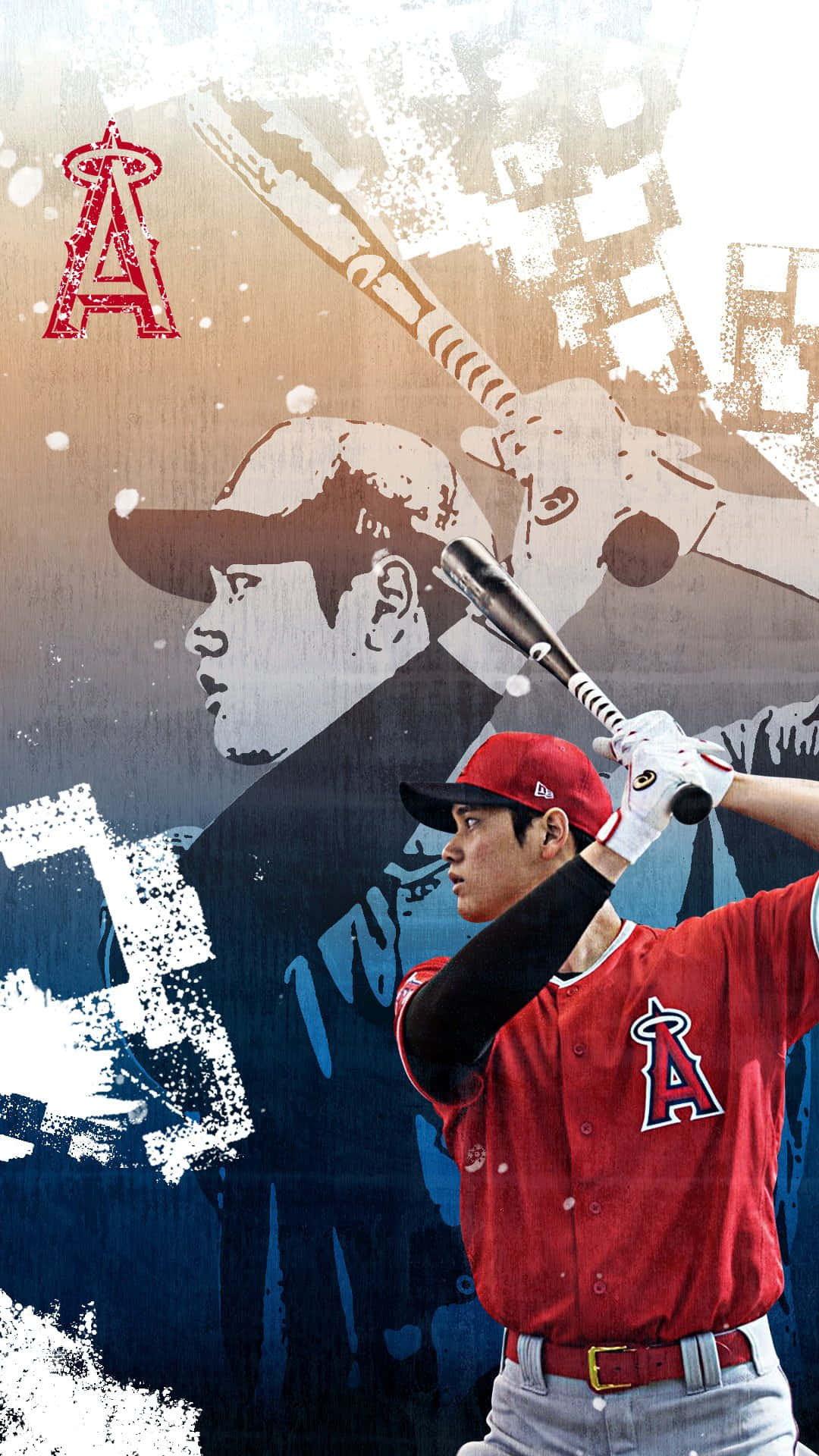 MLB Baseball League, red Angels uniform, gritty textured background, Full HD Phone Wallpaper