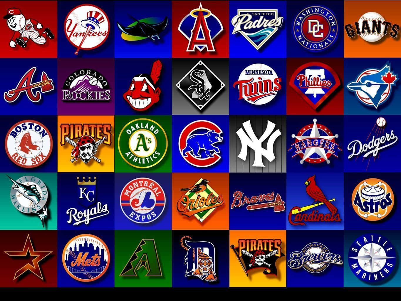 MLB Baseball League, 30 colorful baseball team logos, colored square background, HD Desktop Wallpaper