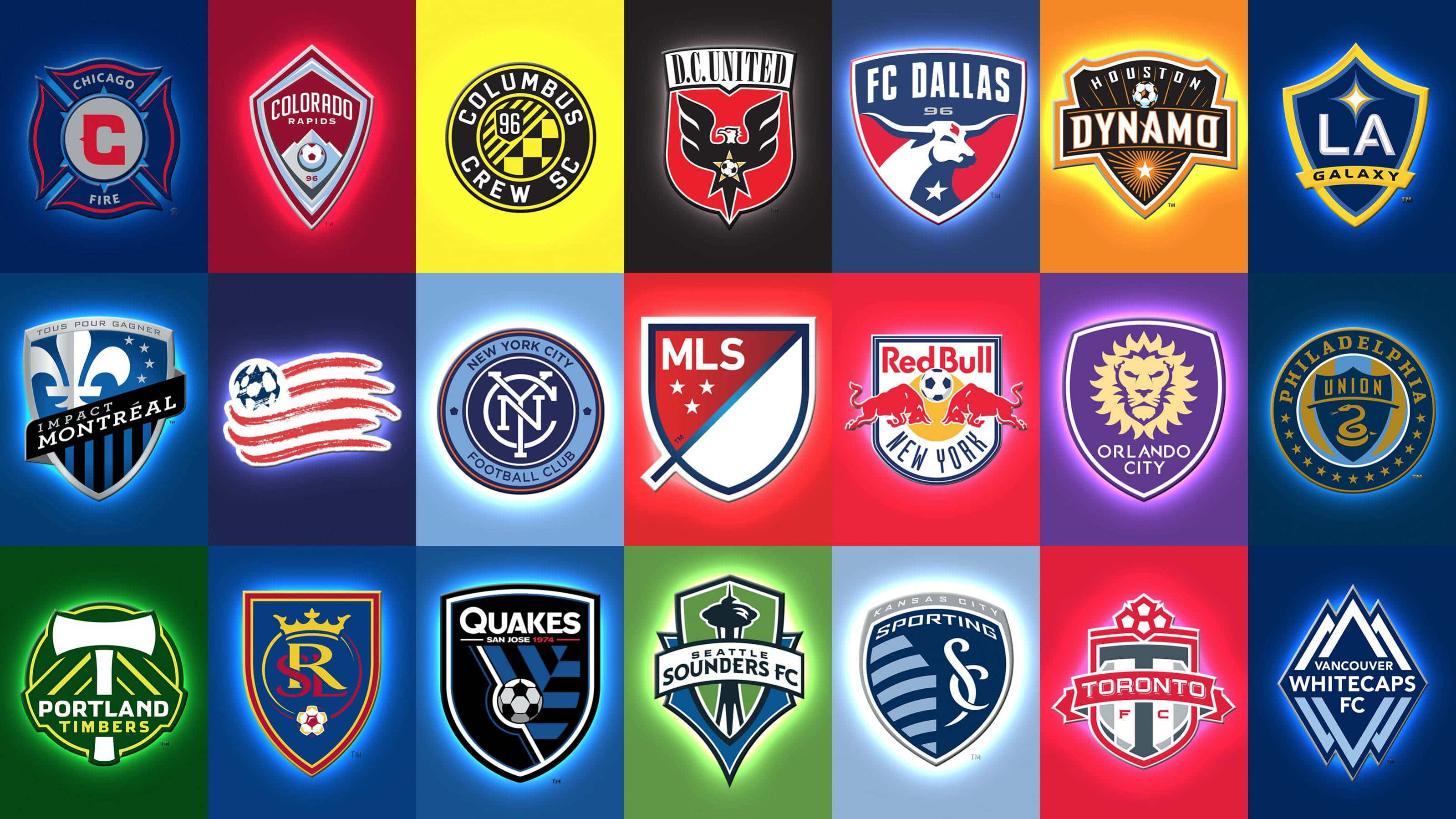 MLS, team logos, neon edges, 2K Desktop Wallpaper