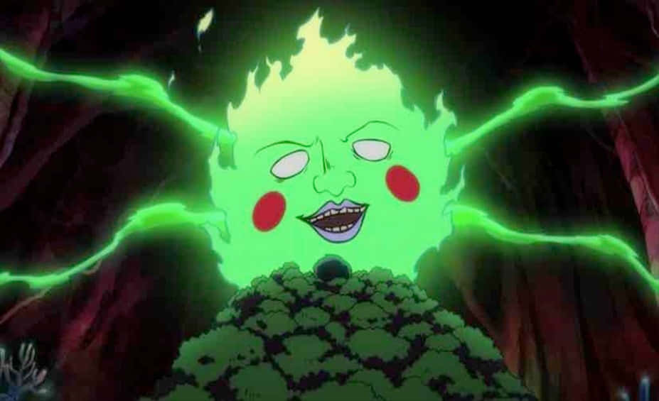 Mob Psycho 100 Ekubo, glowing green anime character, red cheeks, SD Desktop Wallpaper