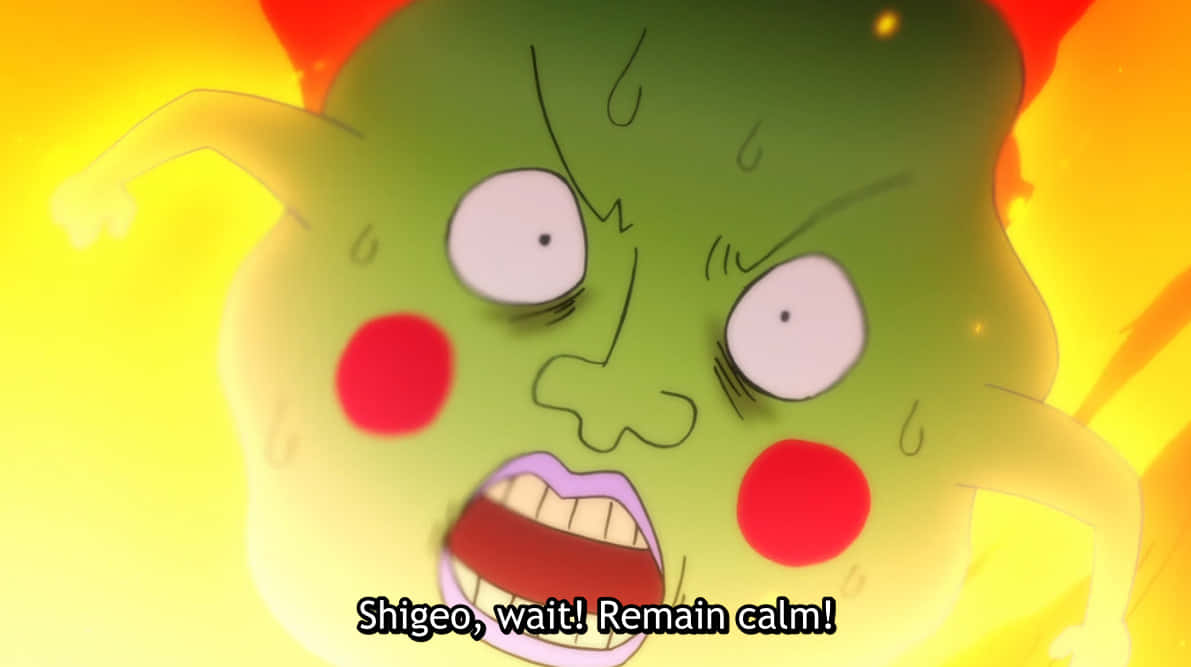 Mob Psycho 100 Ekubo, green animated character, red cheeks, SD Desktop Wallpaper