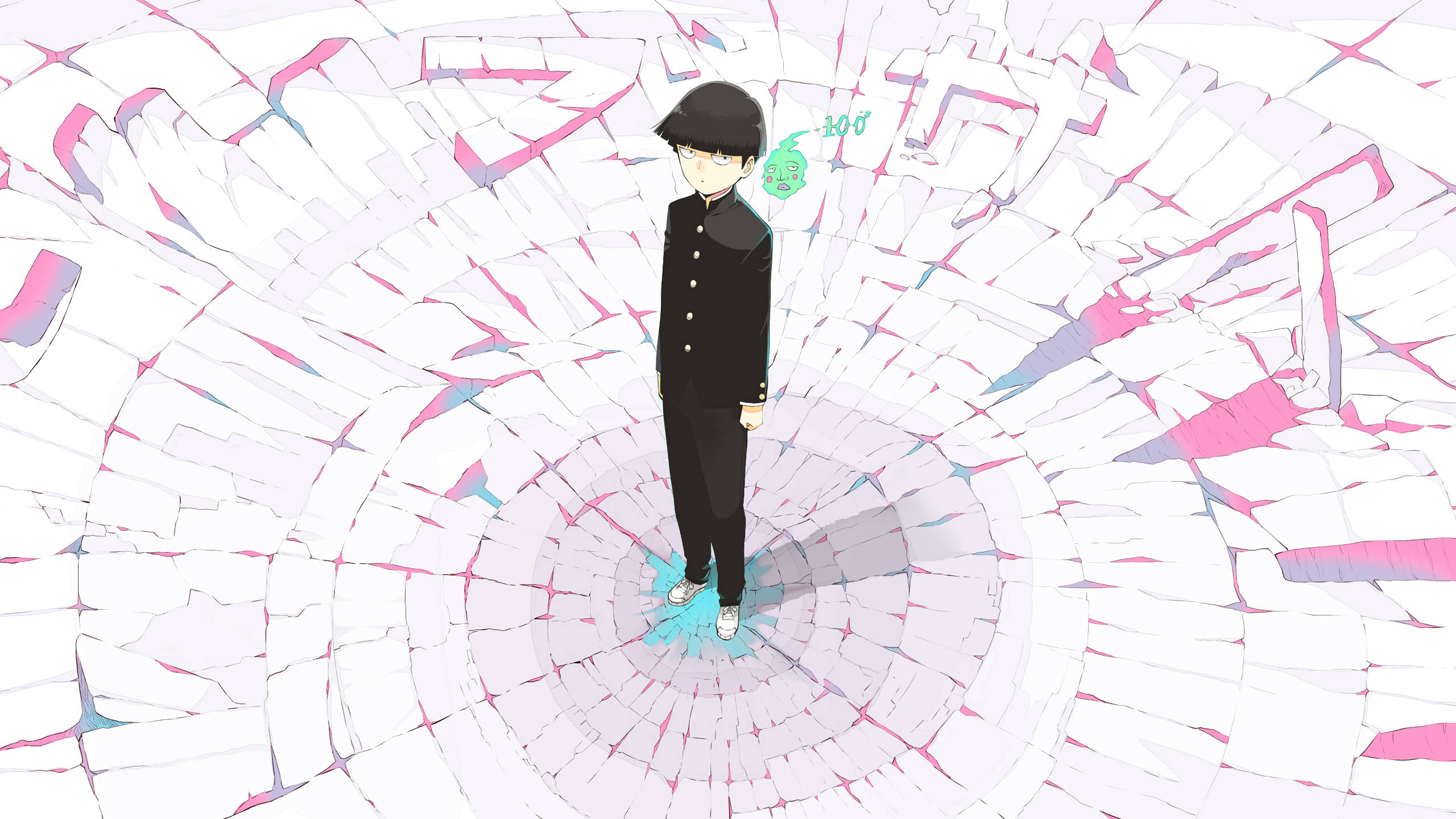 Mob Psycho 100, black uniform, spiraling vortex, 2K Desktop Wallpaper