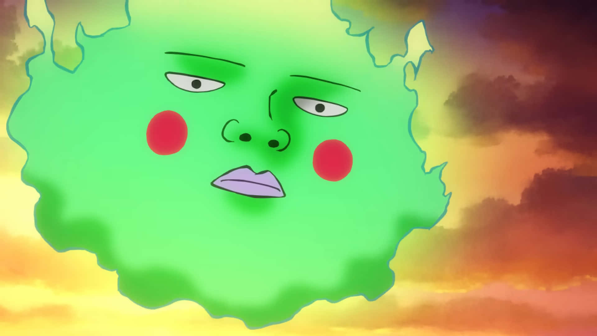 Mob Psycho 100 Ekubo, green cartoon cloud, grumpy face, Full HD Desktop Wallpaper