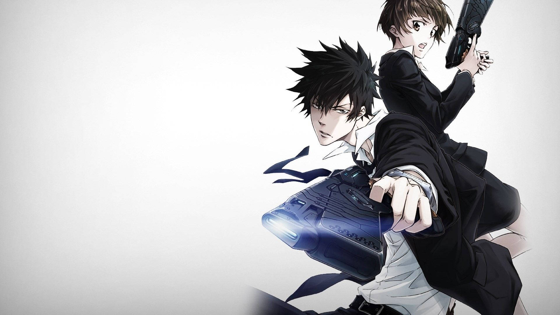 Mob Psycho 100, black suits, futuristic weapons, Full HD Desktop Wallpaper