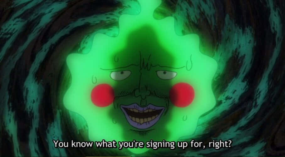 Mob Psycho 100, Ekubo, glowing green animated face, SD Desktop Wallpaper