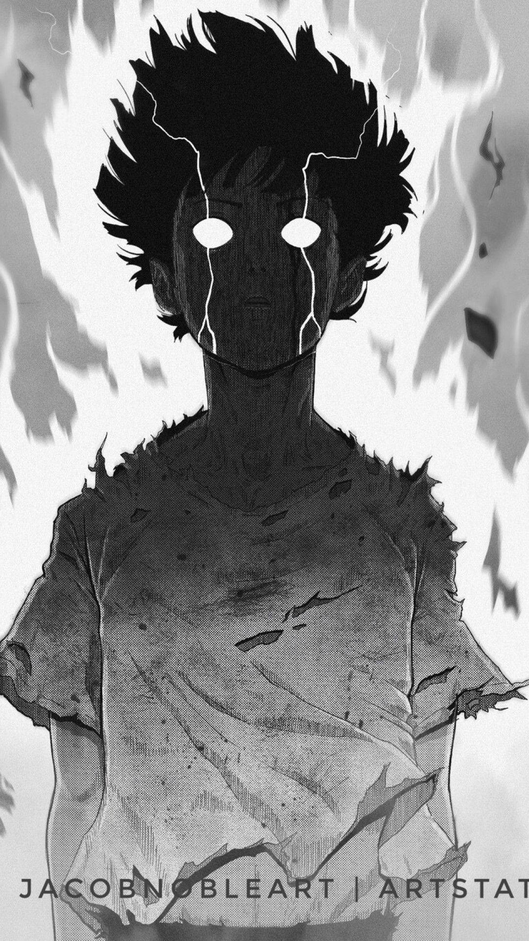 Mob Psycho 100, spiky hair, glowing eyes, Full HD Phone Wallpaper