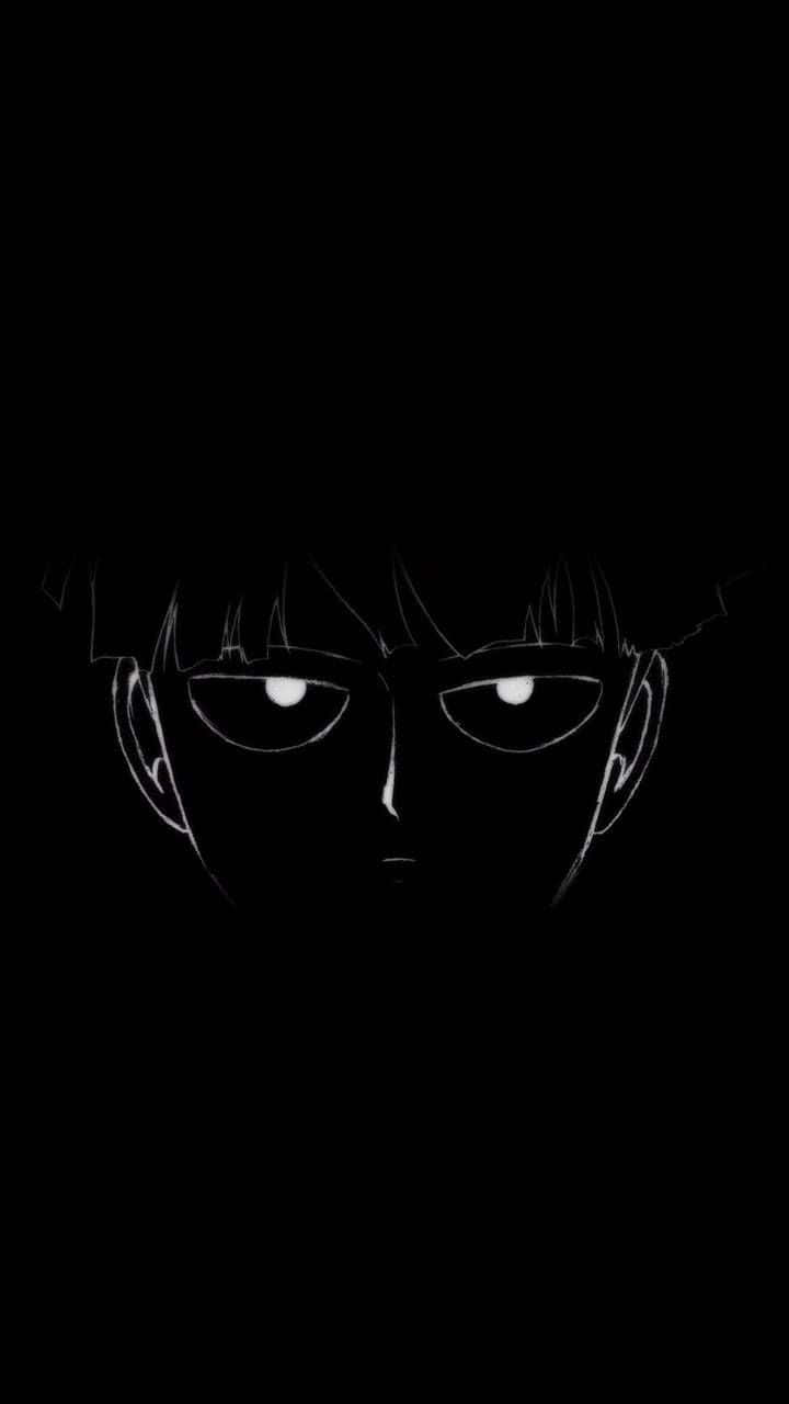 Mob Psycho 100, black background, white line drawing, HD Phone Wallpaper