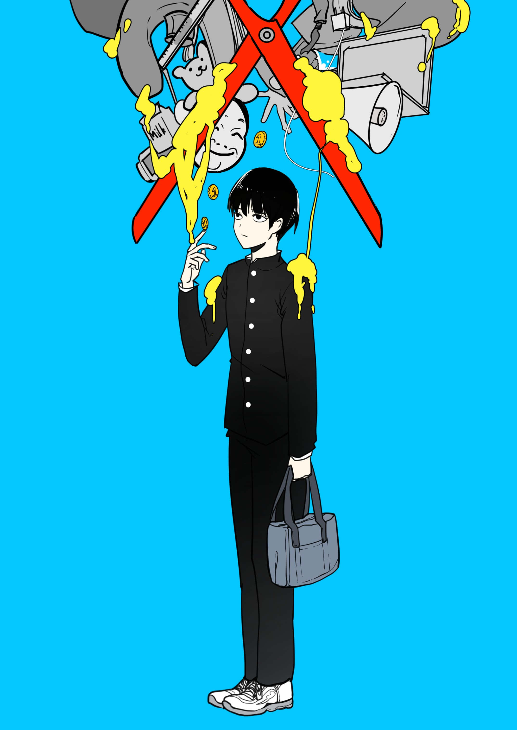 Mob Psycho 100, young anime boy, black uniform, 2K Phone Wallpaper