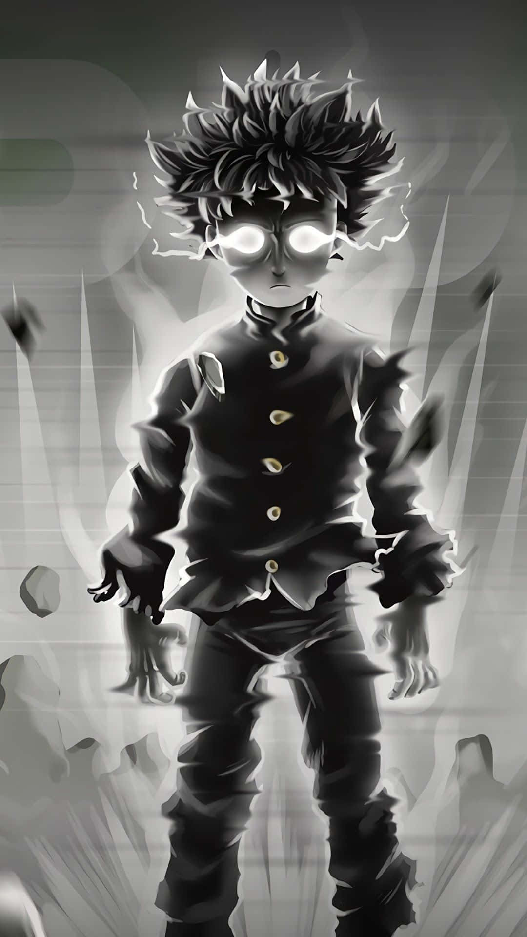 Mob Psycho 100, iPhone, monochrome, Full HD Phone Wallpaper