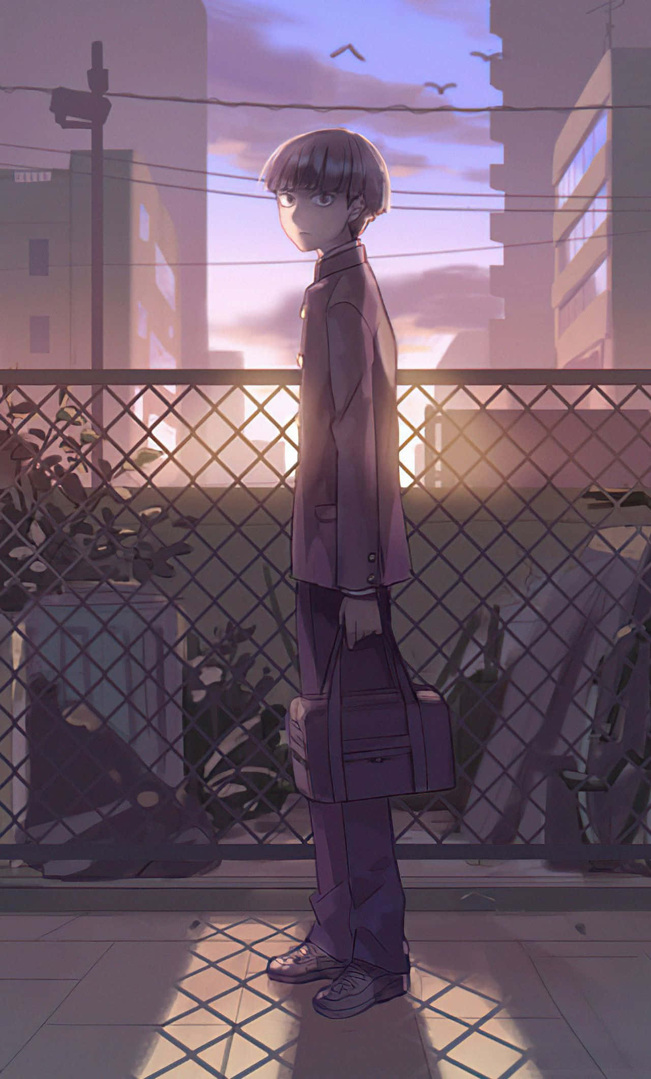 Mob Psycho 100, anime boy, purple uniform, Full HD Phone Wallpaper