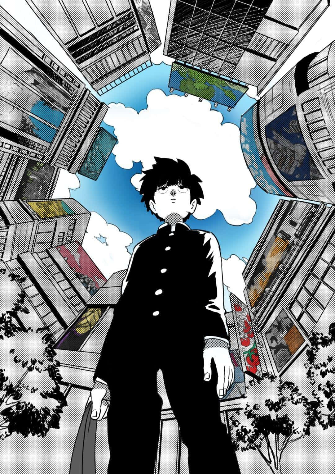 Mob Psycho 100, anime boy, black uniform, HD Phone Wallpaper