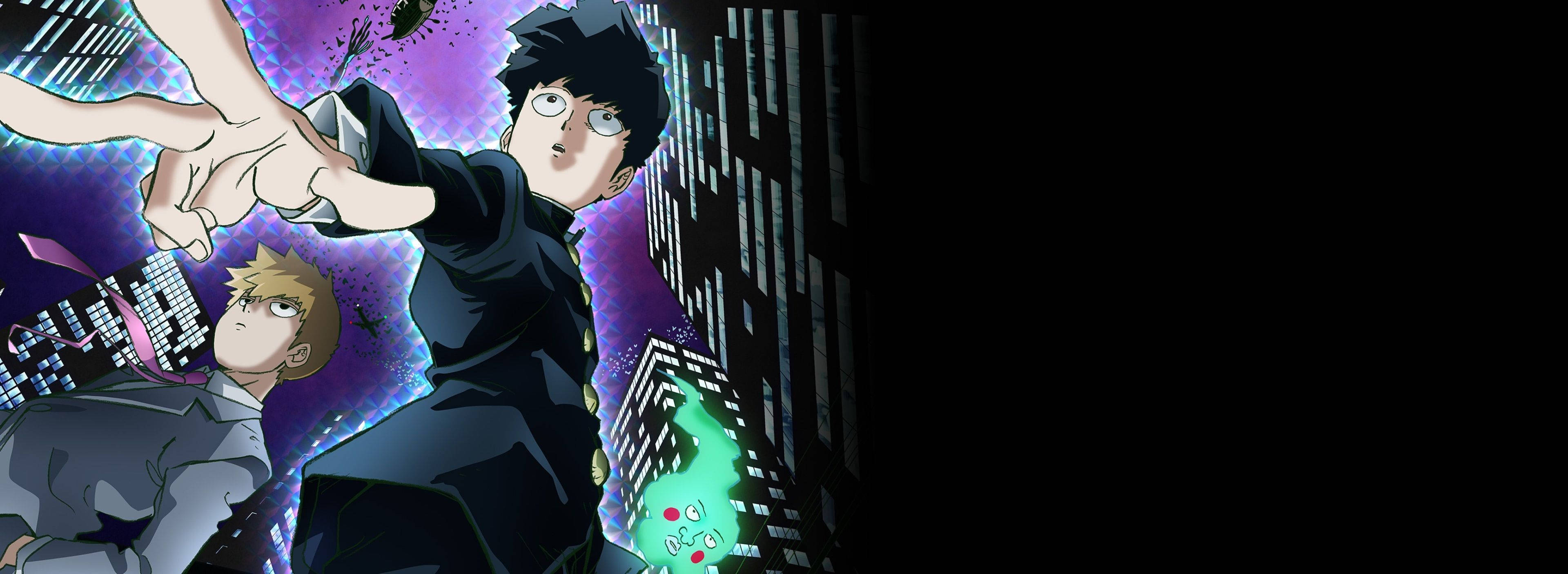Mob Psycho 100, neon cityscape, glowing energy effects, 4K Desktop Wallpaper