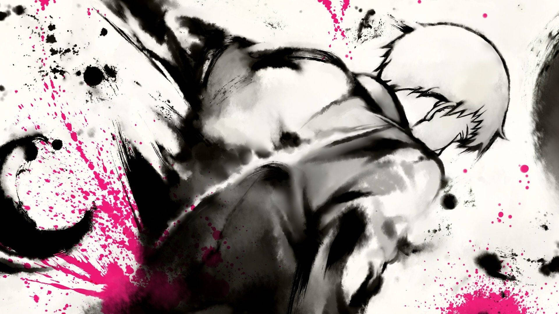 Mob Psycho 100, anime-style figure, black ink strokes, Full HD Desktop Wallpaper