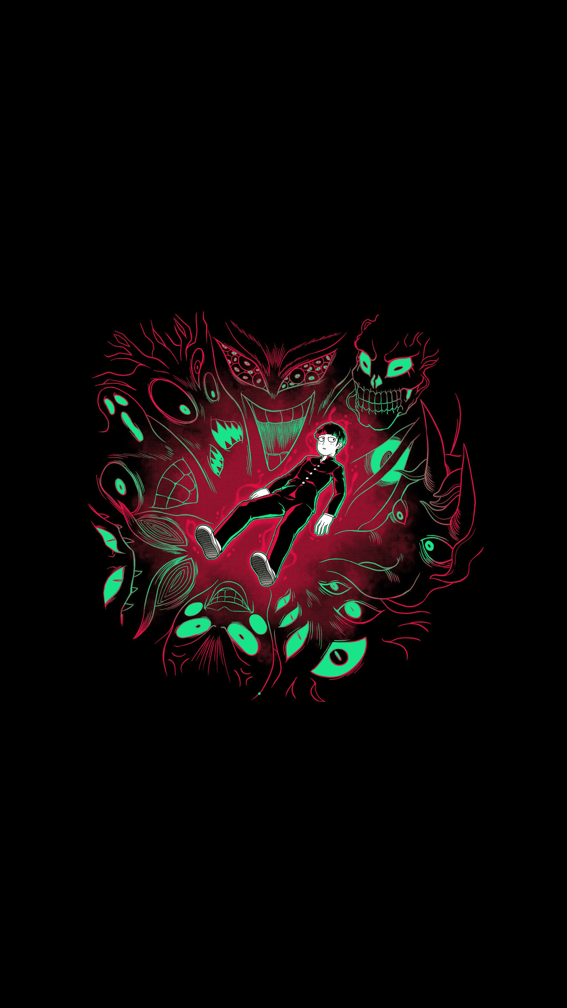 Mob Psycho, iPhone, red, 4K Phone Wallpaper