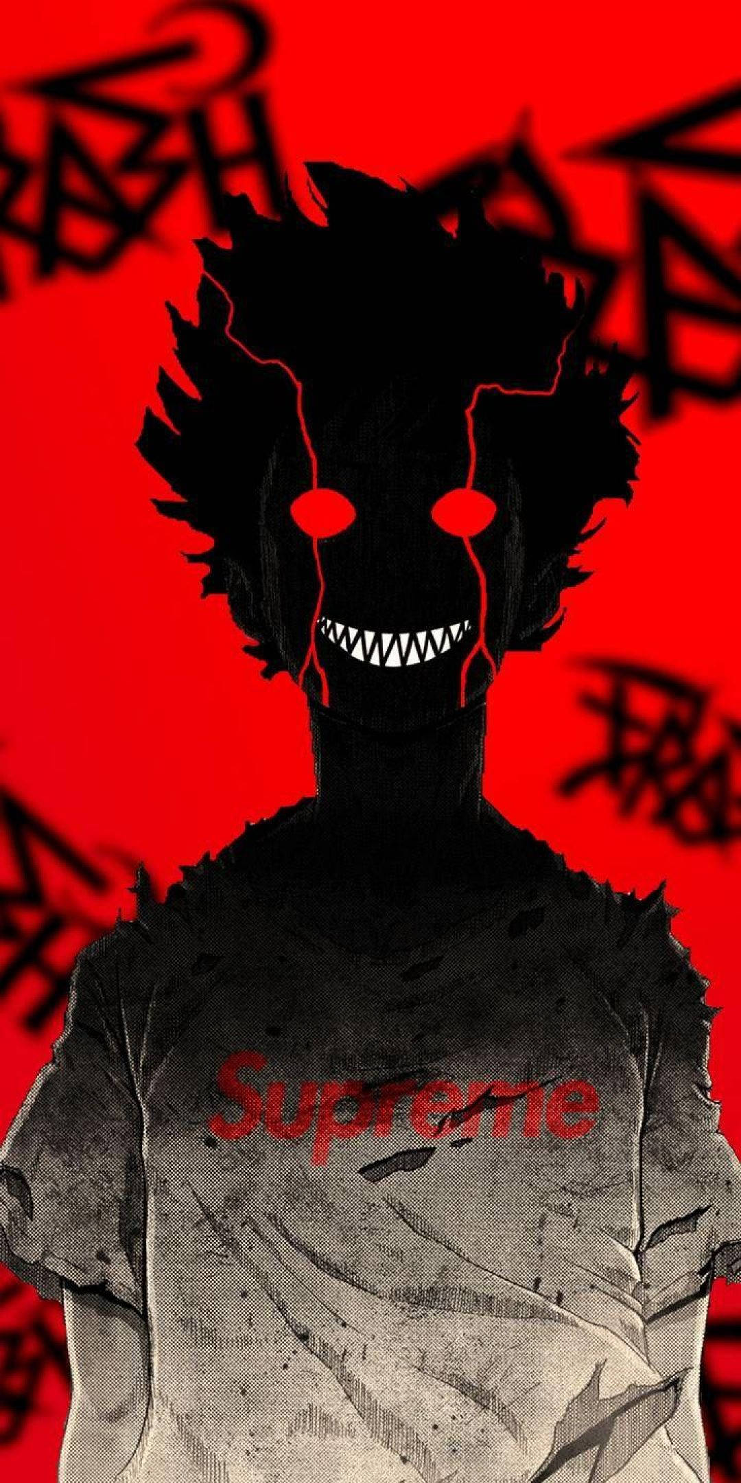 Mob Psycho, black silhouette, glowing red eyes, Full HD Phone Wallpaper
