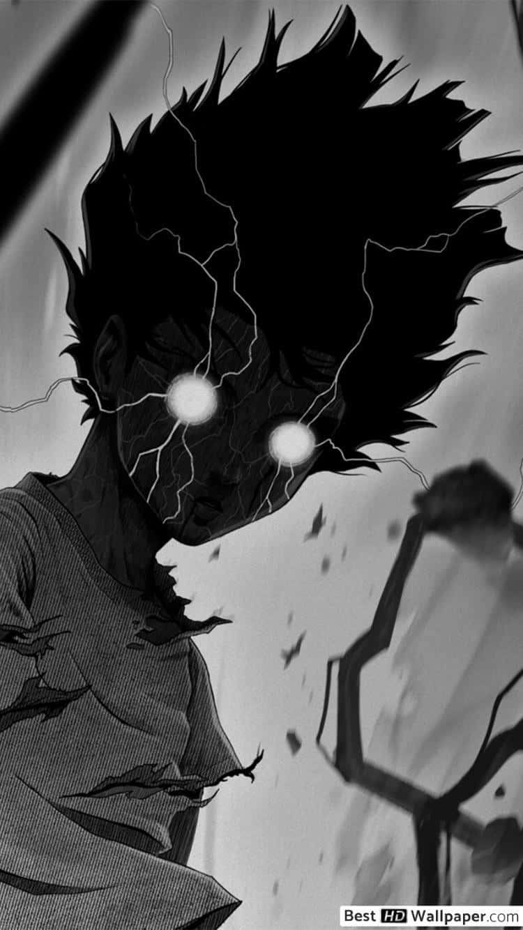 Mob Psycho, black and white, glowing eyes, HD Phone Wallpaper