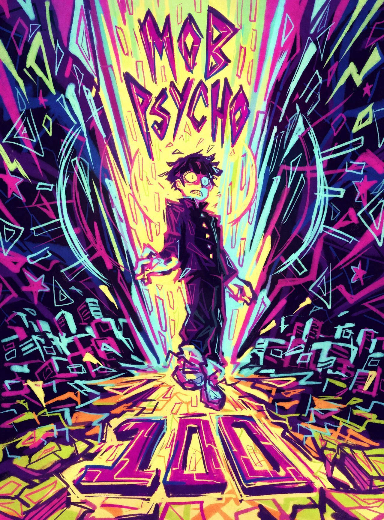 Mob Psycho 100, MOB PSYCHO, neon colors, HD Phone Wallpaper