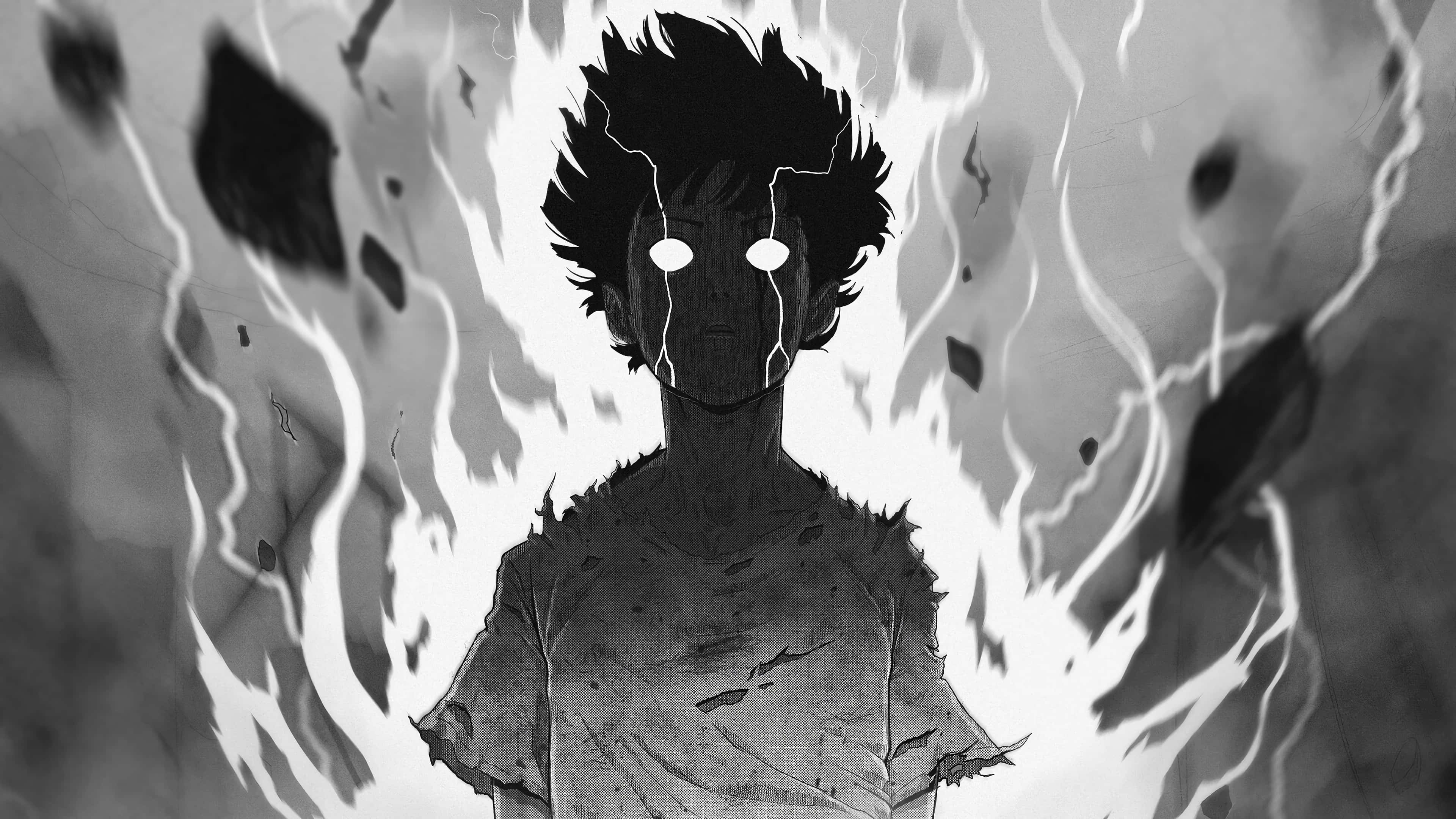 Mob Psycho, spiky hair, glowing eyes, 4K Desktop Wallpaper